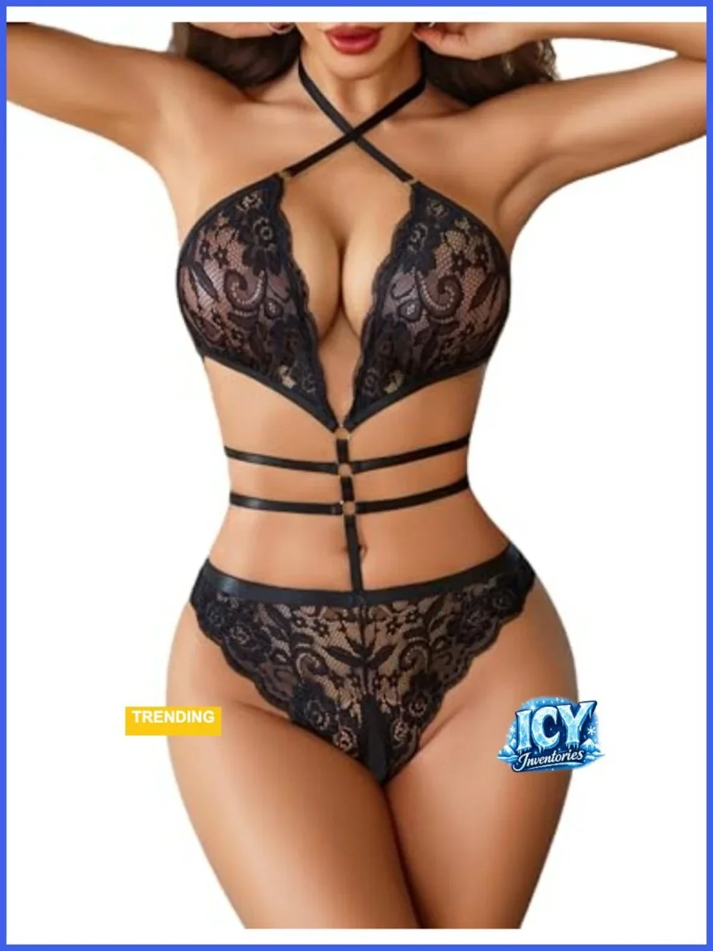 Deep V Lace Teddy Bodysuit One Piece Cut Out Halter Lingerie